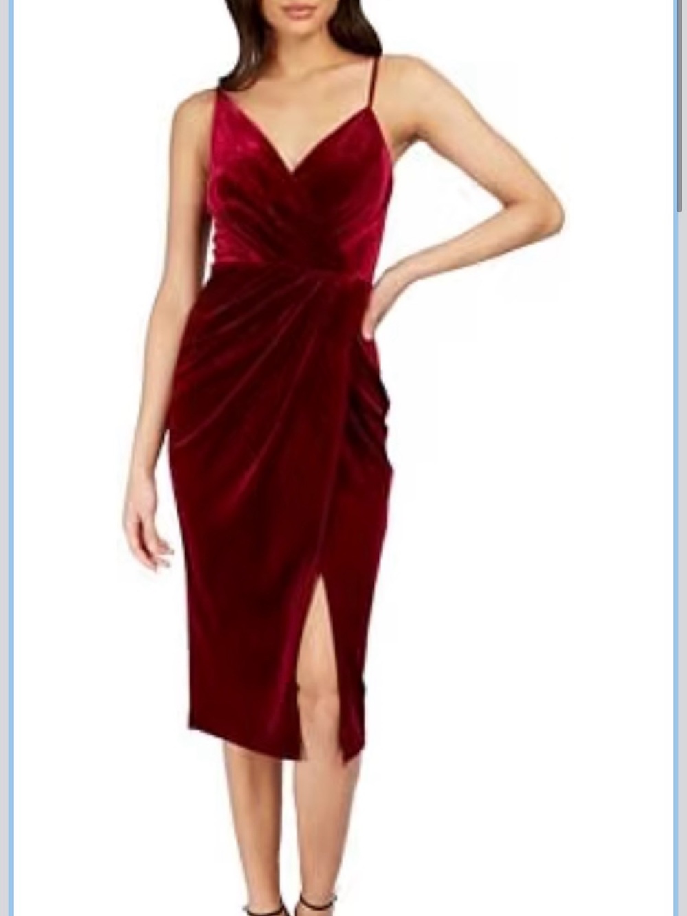 Little Mistress Velvet Spaghetti Strap Midi Dress in Wine